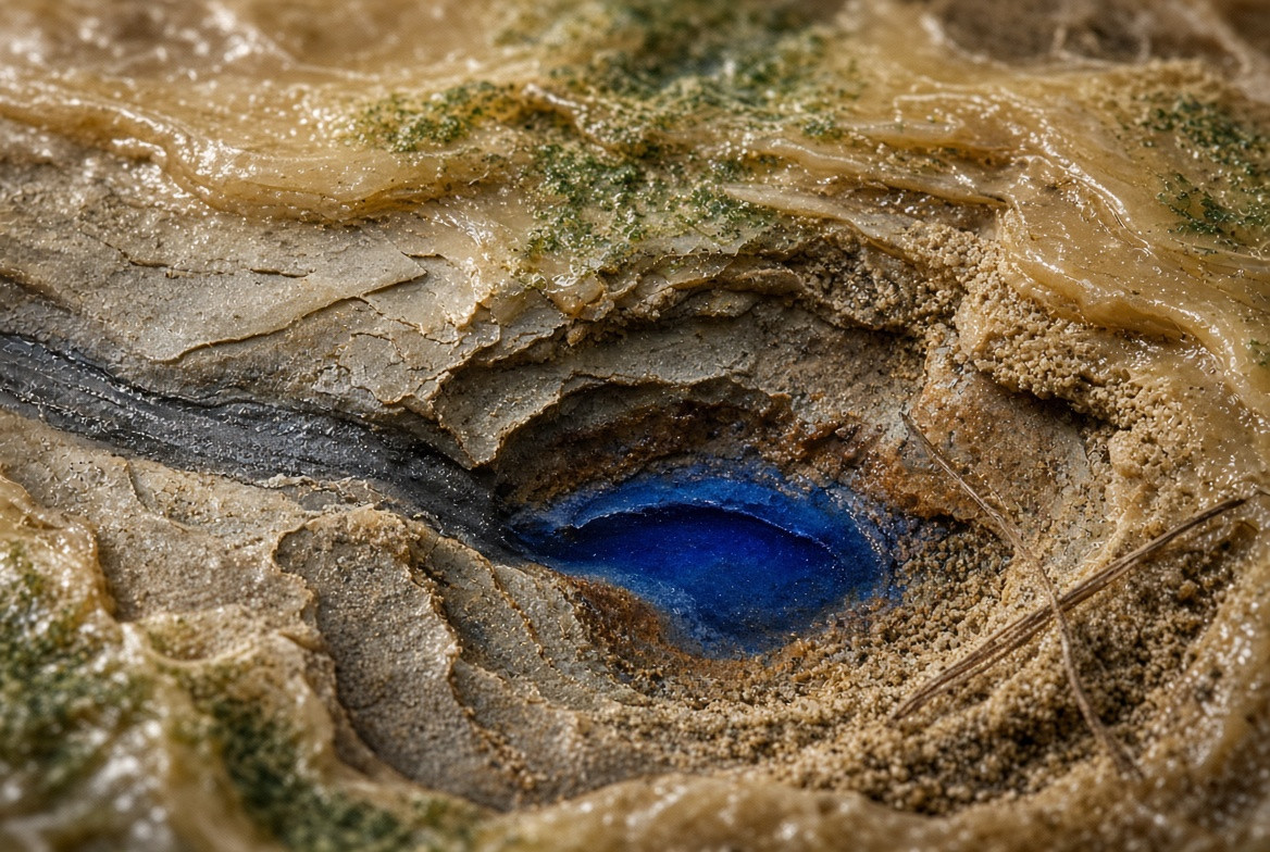 A shallow pore in mineral and wax