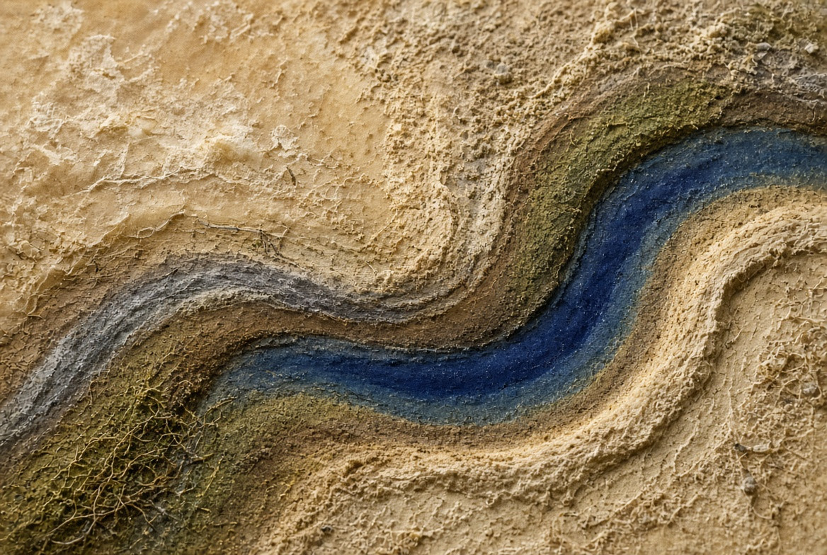 A shallow swale curving across a relief