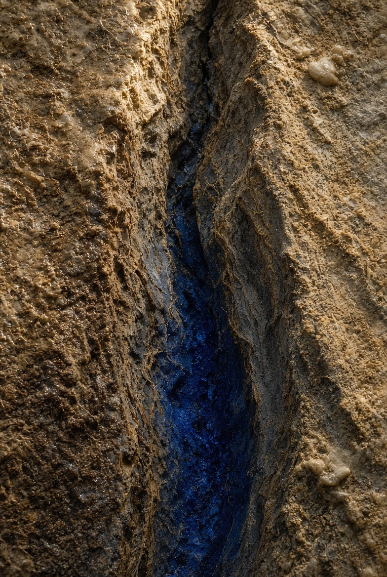 A deep root channel shown in low raking light