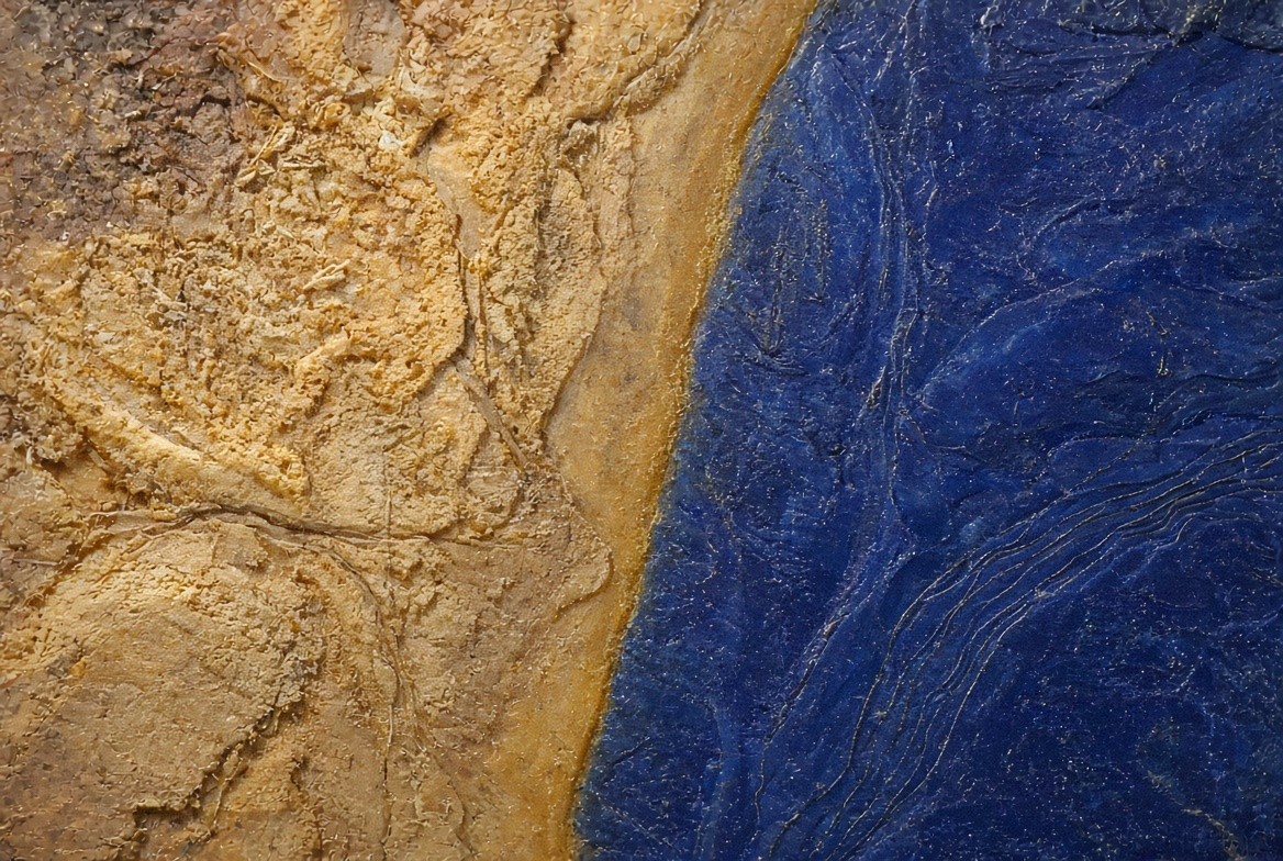 Sandlike wax meeting still blue water