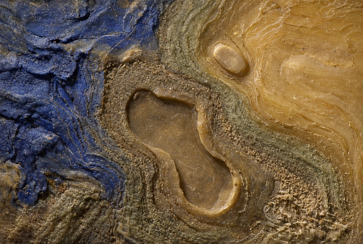 Blank footprint beside an open wax field