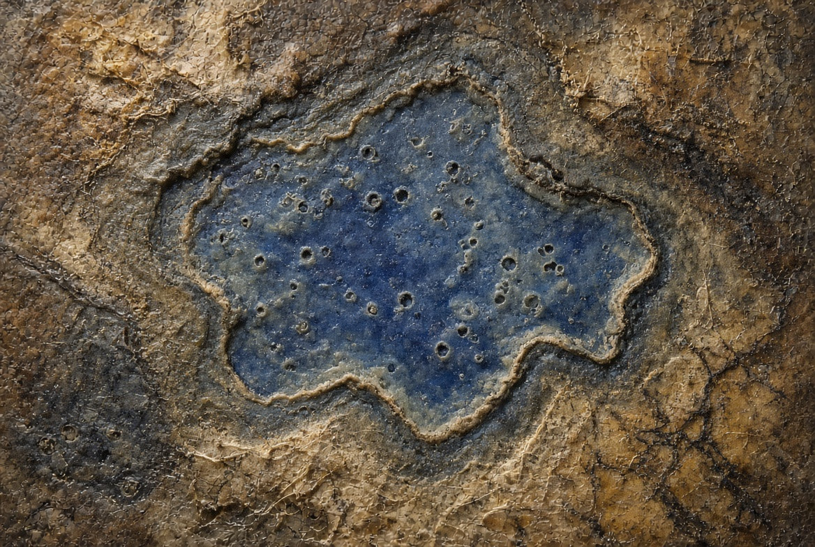 Closed pores in a quiet wax surface